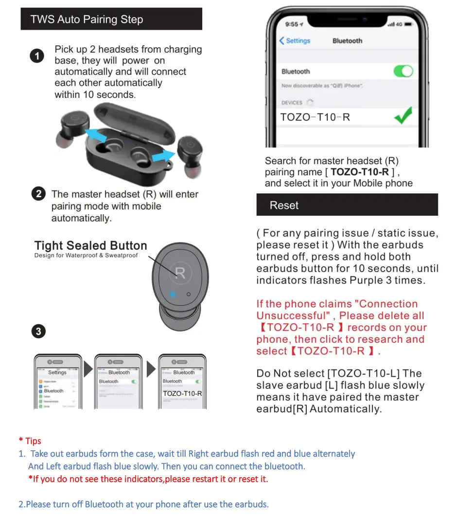 Tozo T10 Tws Wireless Earbuds Manual Manualsnap